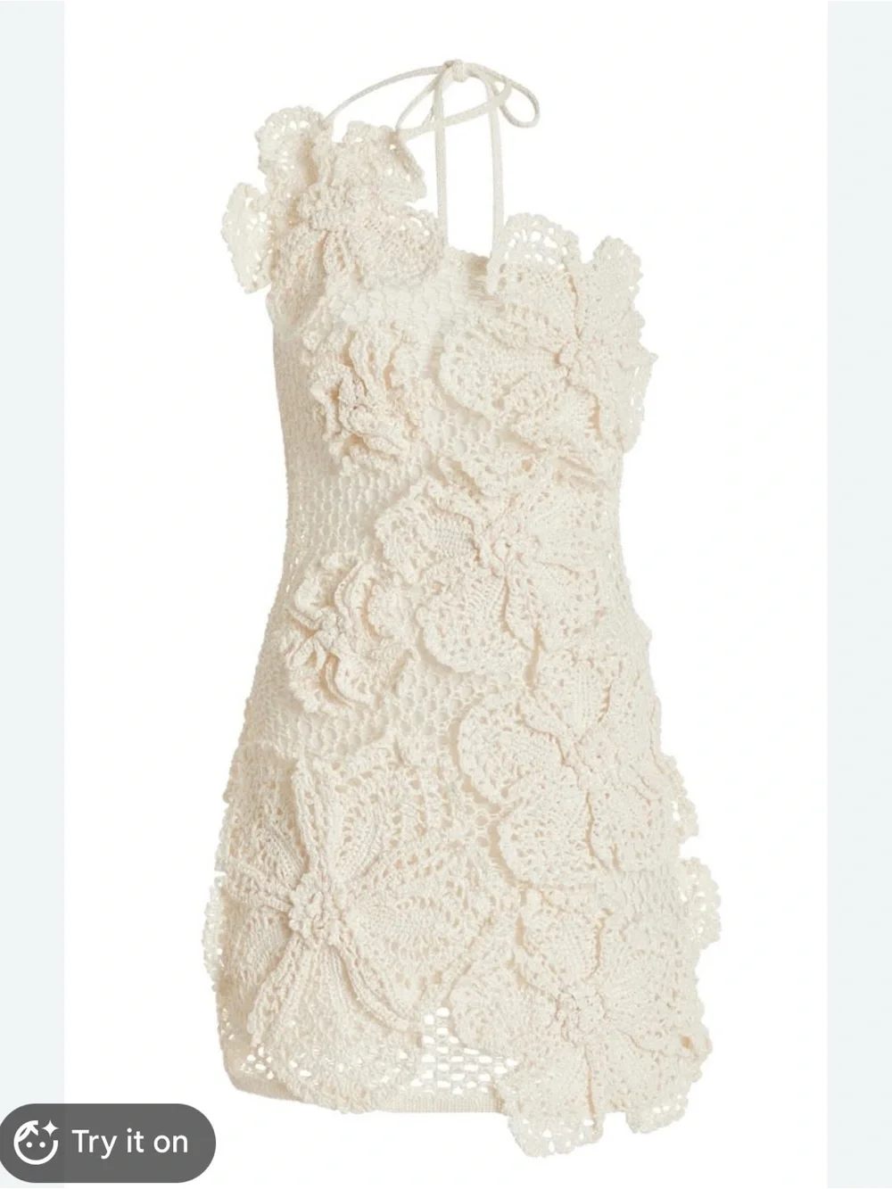 cult gaia Crochet One-Shoulder Floral Mini Dress in Cream - Picture 2 of 4